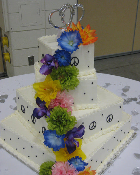 A Little Slice of Heaven Bakery Oconomowoc, WI square tiered cake with colorful flowers