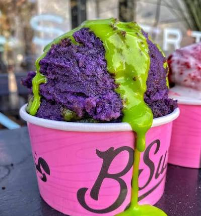 Ube bread pudding from B Sweet Dessert Bar in Los Angeles
