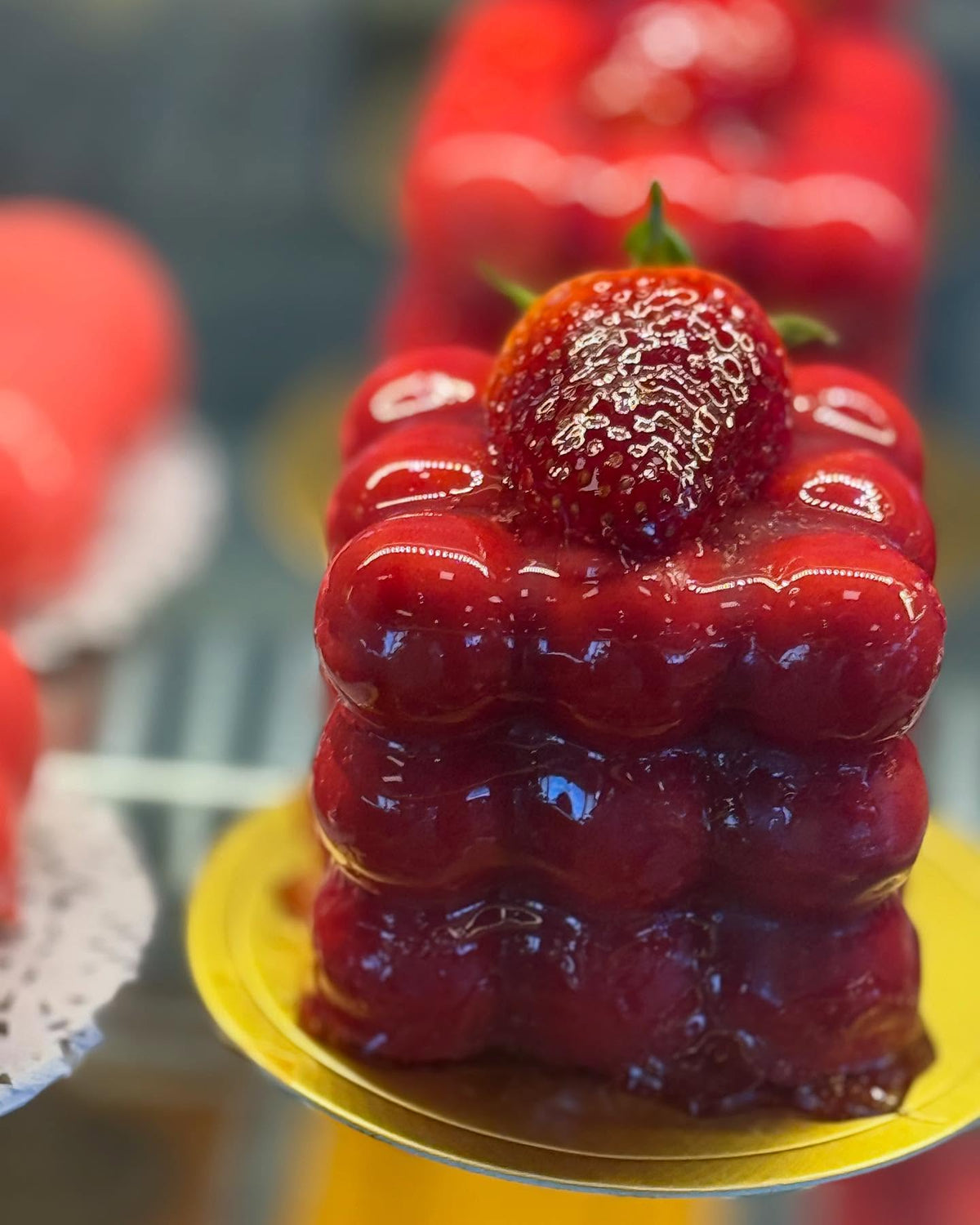 Strawberry fruit-shaped mousse pastry from La Café in San Antonio